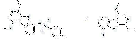 9H-Pyrido[3,4-b]indol-8-ol,1-ethenyl-4-methoxy- can be prepared by toluene-4-sulfonic acid 4-methoxy-1-vinyl-9H-b-carbolin-8-yl ester at the temperature of 0 °C